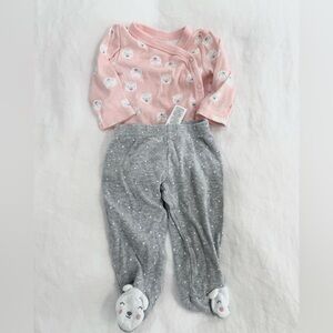 Carter's Pink and Gray Bear Baby Footie Matching Set